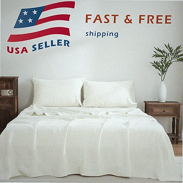 100% France Linen Sheets 4 Pcs Set 1 Flat Sheet 1 Fitted Sheet 2 Pillowcases