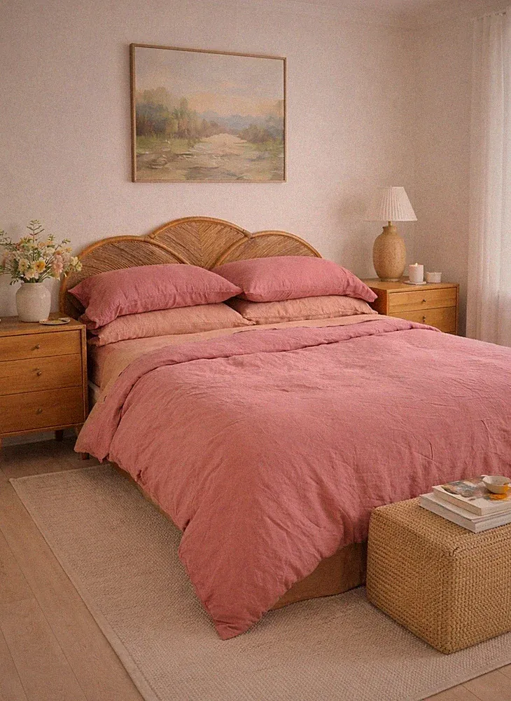 100% French Flax Linen Duvet Cover Full/Queen OEKO-TEX Certified Pink Clay