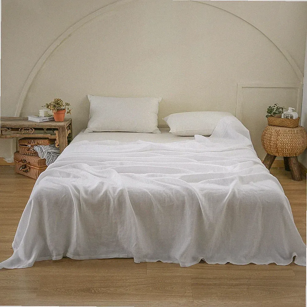 100% French Linen Sheets - Queen Size Bed Sheets, Breathable & Cooling Pure Line