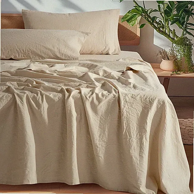 100% French Pure Linen Sheets, Breathable and Durable Line Queen Size Sheets, An