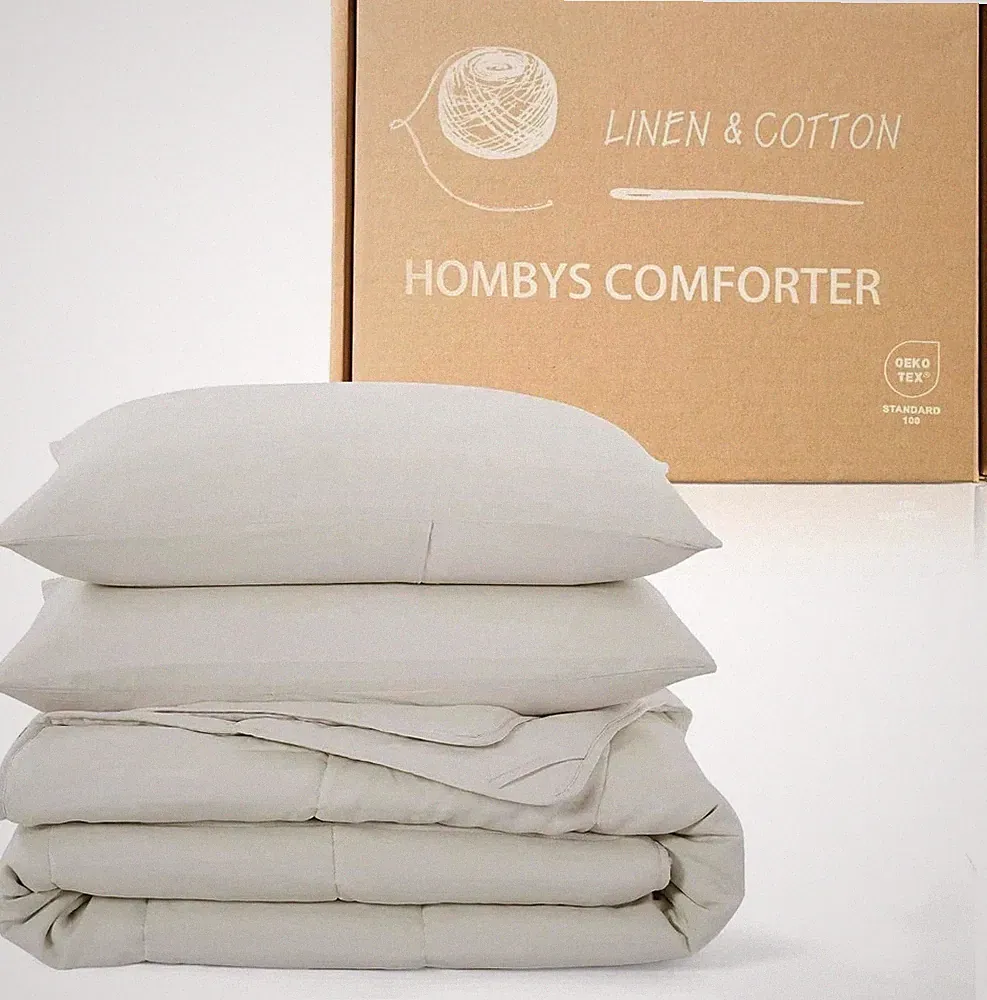 100% Linen Comforter Set King, Pre-Washed Linen Front and Cotton Back Comforter