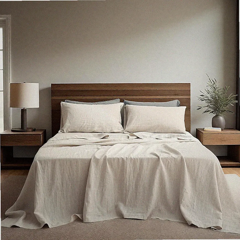 100% Natural Linen Sheets Set 4 Piece - Washed Linen Bedding Set with 16" Deep P