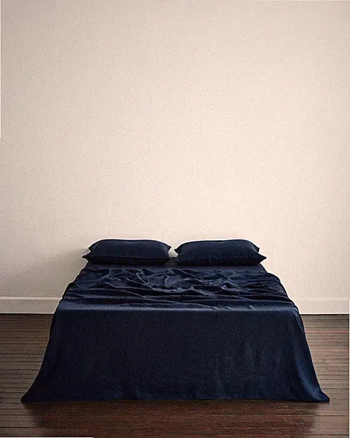 100 % Navy Blue Linen flat sheet king queen twin and other sizes 3 Piec Set