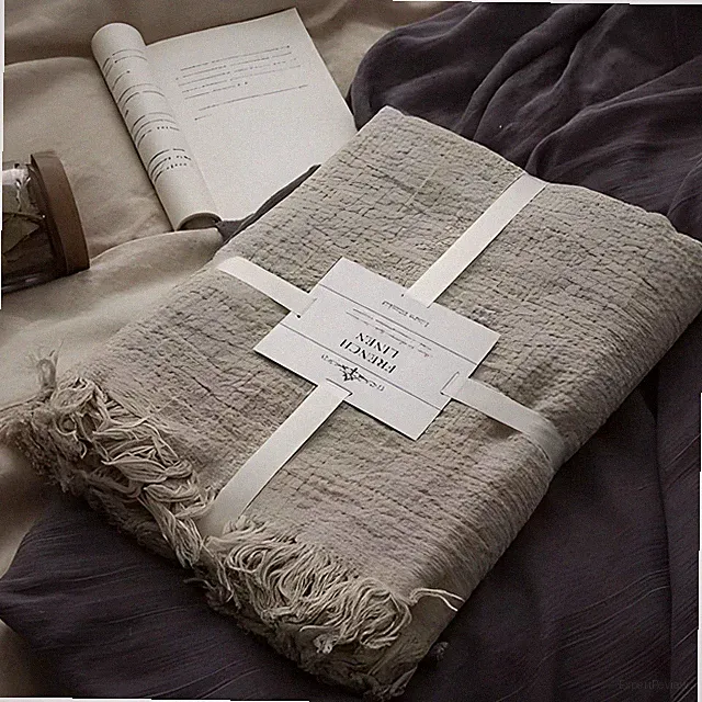 100% Pure Linen Blanket,100% Natural Flax Linen Throw Blanket, 79" L 100% Fre...