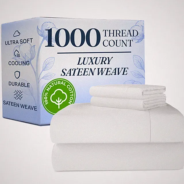 1000 Thread Count 4 Piece Sheet Set, Luxury 100% Cotton Sateen by CGK Linens