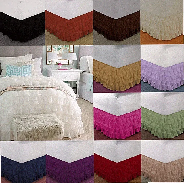 1pc SOLID PLAIN DUST RUFFLE BED SKIRT 20" INCH DROP GYPSY Multi LAYERS Easy Fit