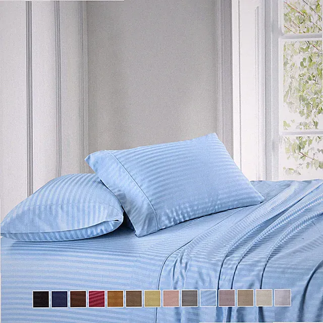 300 Thread Count Stripe Sheet Set Combed Cotton Bed Sheet set-Deep Pocket