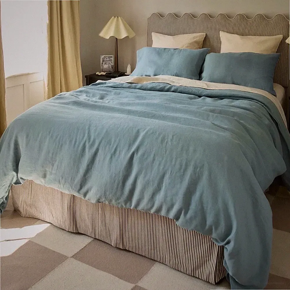 Bed Threads 100% Flax Linen Lagoon Blue Duvet Cover Bedding Full/Queen