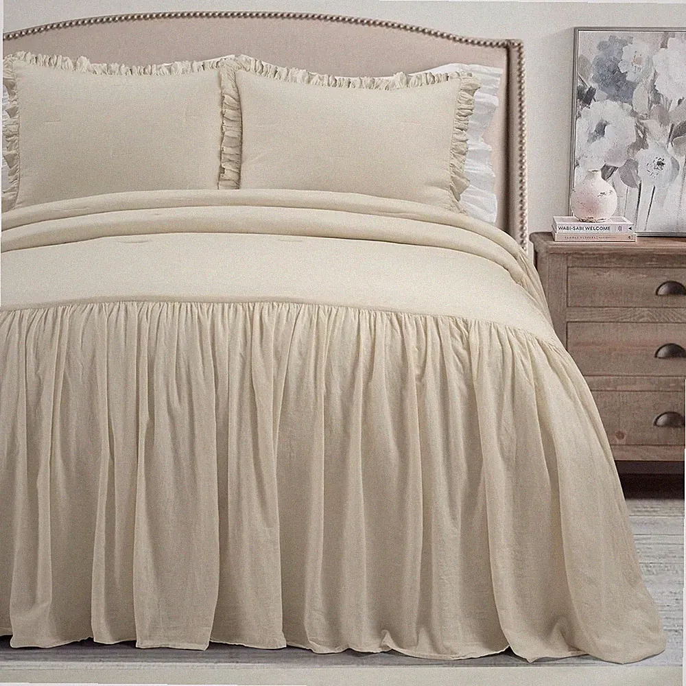 Belgian Flax Linen Blend Bedspread Queen Size 3-Piece Set *NEW*
