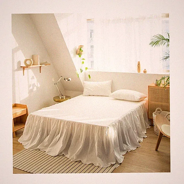 BISELINA French Linen Bed Skirt with Pleated Frills 22-Inch Tailored Drop Nat...
