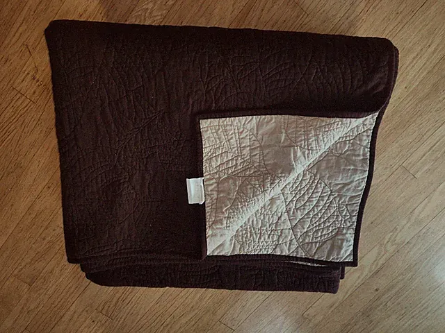 Brown Linen Bedspread*Reverses To Khaki Cotton Khaki*2 Pillow Shams*Gd Condition