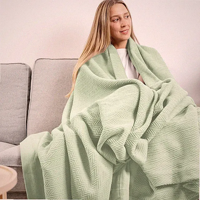 Carressa Linen Luxury Organic Cotton Blankets King / Cal King, Sage Green