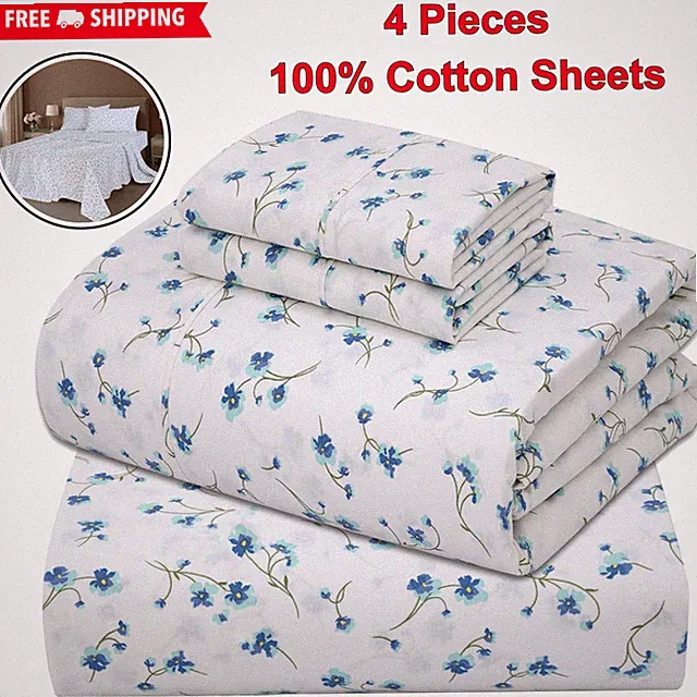 Cooling & Crisp 100% Cotton Percale Queen Sheet Set – Breathable, Deep Pockets