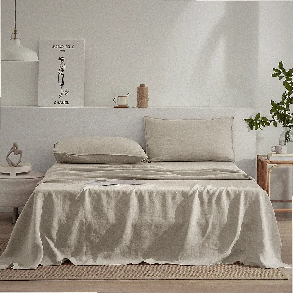 EVERLY Linen Sheets Set Full Size,100% French Stonewash Pure Linen Bed Sheets...