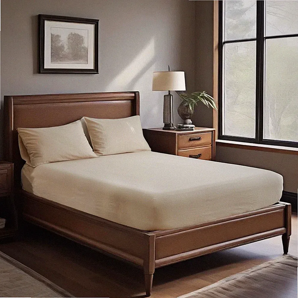 Flax Linen Fitted Queen Size, Easy Fit Linen-Cotton Blend Mattress Cover Brea...