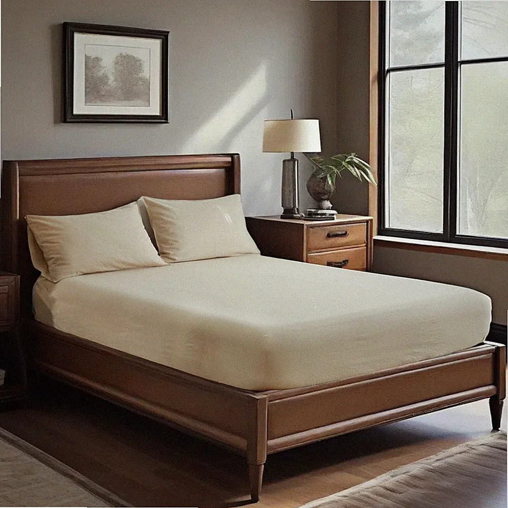 Flax Linen Fitted Sheet Queen Size, Easy Fit Linen-Cotton Blend Mattress Cove...