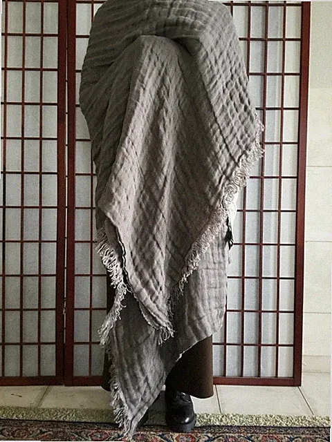 HARMONY 100% LINEN THROW BLANKET DEEP MAUVE GREY 53.5 X 78 INCHES