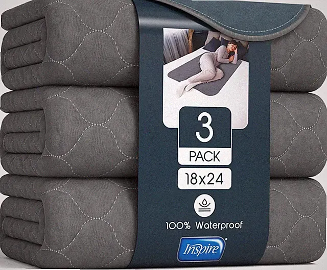 Inspire Underpads | Stain Hiding Gray Reusable Incontinence Bed Pads | Waterproo