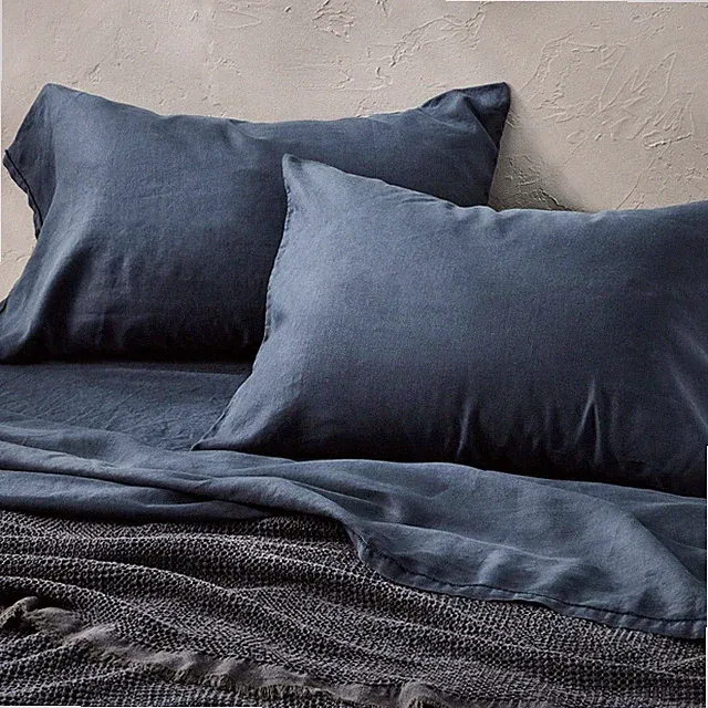 King 100% Linen Pillowcases Dark Mineral Blue - Casaluna