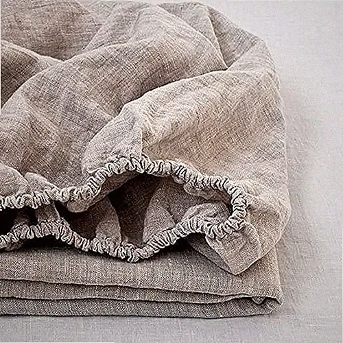 King Linens 100% Linen Fitted Sheet Stone Washed Solid Color - (1 Piece) 14 inch