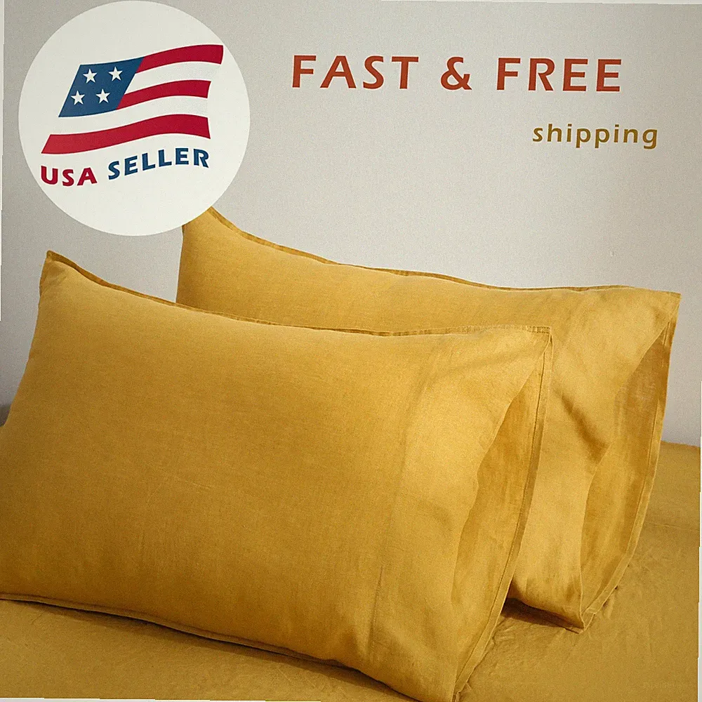 Linen Pillow Case Set of 2 - 100% Natural Washed French Flax Breath Pillowcases