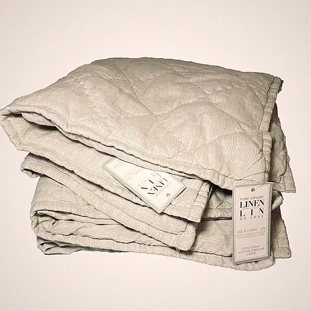 Linen Pillow Shams Euro Quilted Flax Bed Home Square 26X26 Soft Neutral Beige m