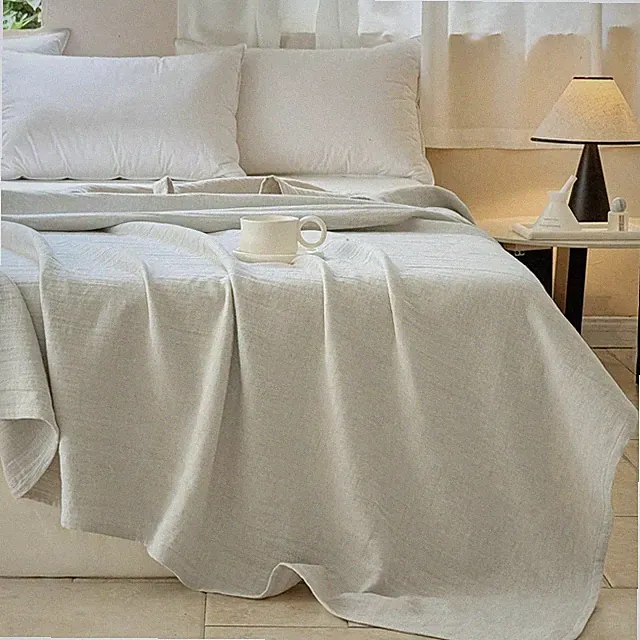 Luxurious Double Layered Linen Cotton Blanket - 104"x90" for Couch & Bed