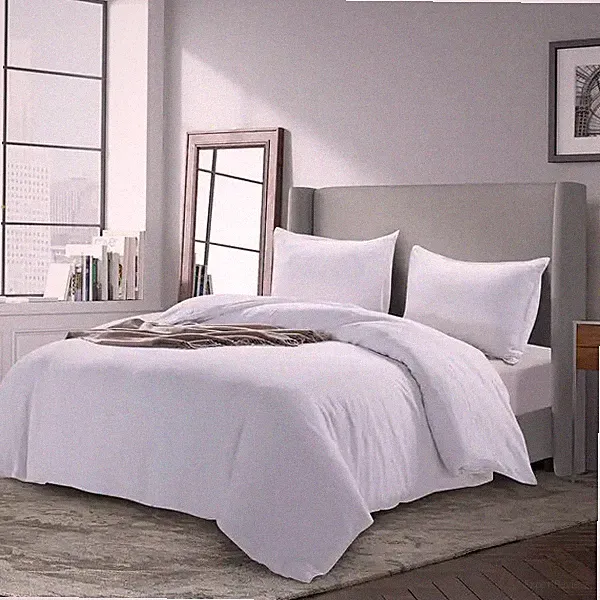 meadow park Stone Washed French Linen Duvet Cover 3 Piece Set, Queen/Full-White