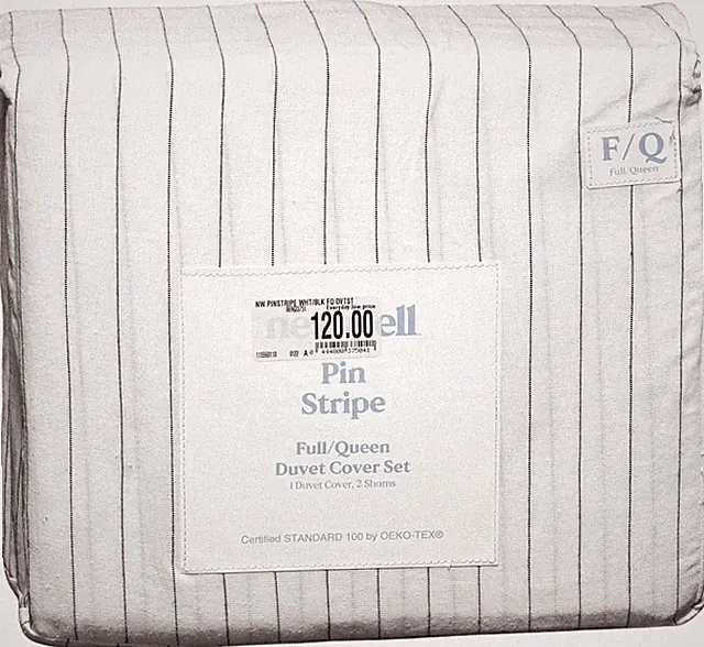 Nestwell BLK Pinstripe Cotton Linen Full Queen Duvet Sham Set Bed Bath & Beyond