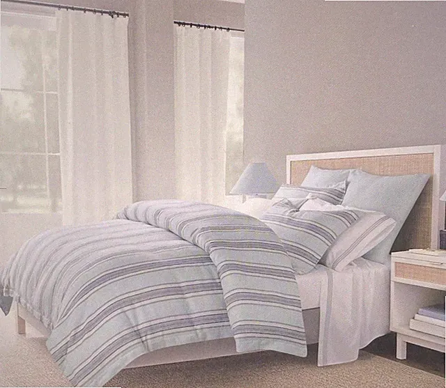 NEW 3 pc Brooks Brothers FULL QUEEN Linen Cotton Duvet & Sham Set Blue Stripe
