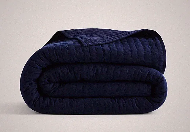 NWOT Quince Twin Cotton Linen Stitch Quilt Navy Cotton Lining