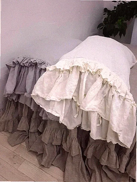 Organic Linen double ruffled Pillowcase linen Pillow Sham slip cover Standard