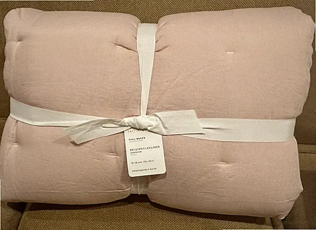 Pottery Barn Belgian Flax Linen Comforter Full / Queen SOFT ROSE NEW w/tags