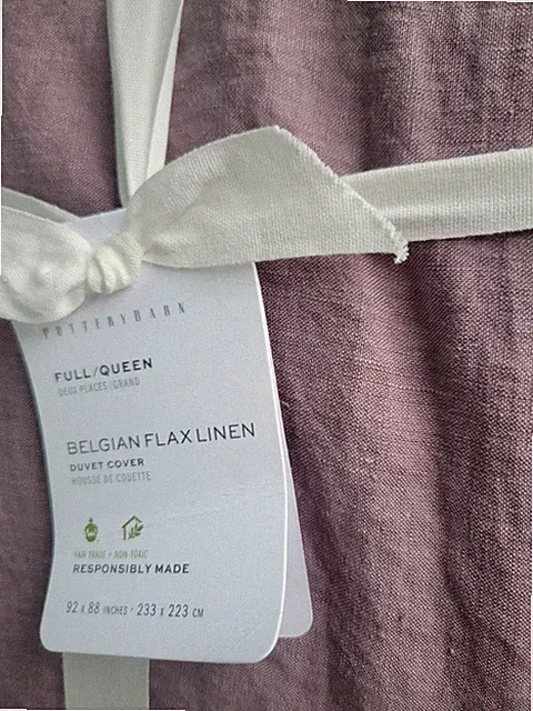 Pottery Barn Belgian Flax Linen Fringe Ruffle Duvet Cover Full/Queen Fig Color