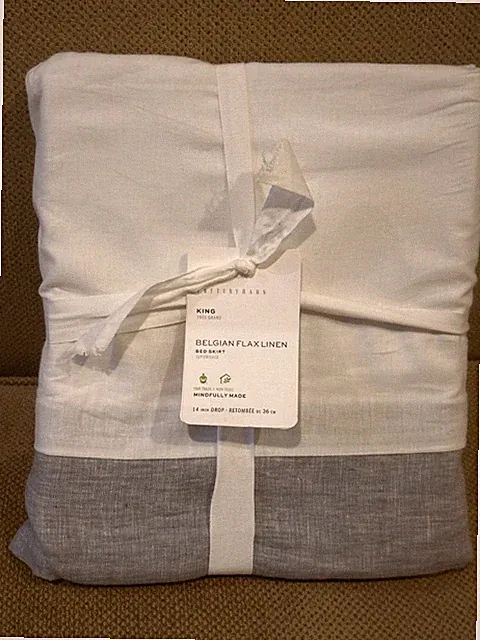 Pottery Barn BELGIAN FLAX LINEN KING Bed Skirt FLAGSTONE 14" Drop NEW w/tags