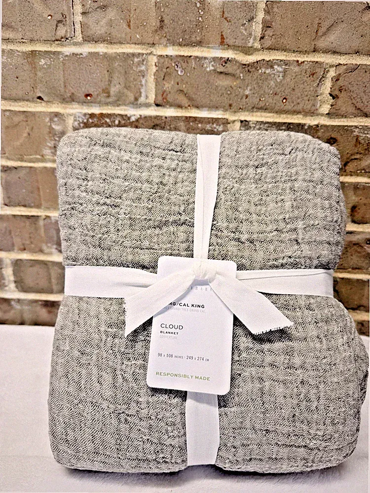 Pottery Barn CLOUD COTTON LINEN Blanket King/California King ~ LODEN~ NWT
