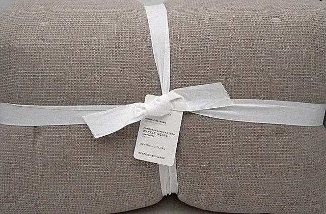 Pottery Barn European Belgian Flax Linen Waffle KING Quilt ~ Dark Flax