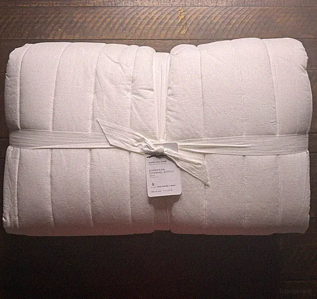 Pottery Barn European Flax Linen Cotton Channel Stitch Quilt King/ CK White New!