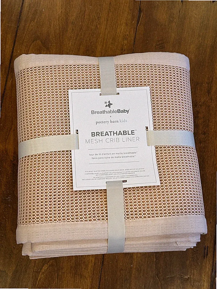 Pottery Barn Kids Baby Crib Linen Mesh Liner Blush NEW w/tags