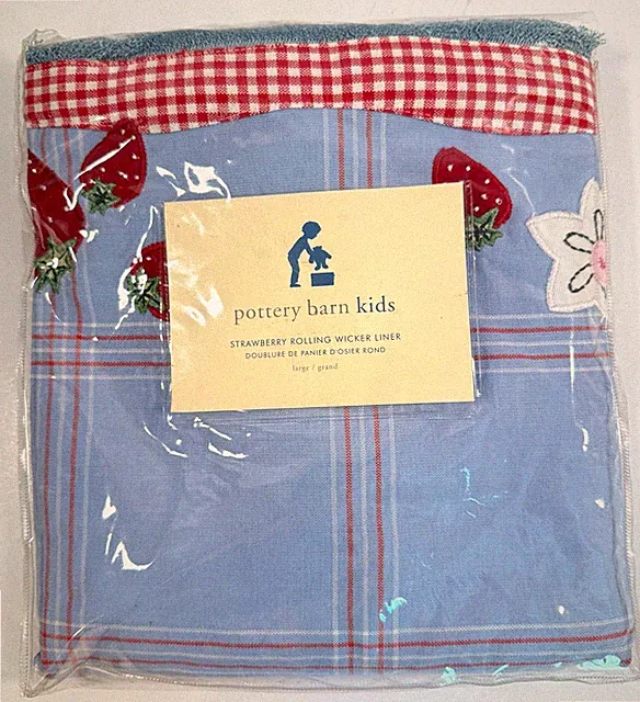 Pottery Barn Kids Strawberry Rolling Wicker Liner Large Plaid Gingham NEW