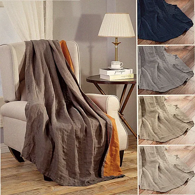 Pre-Washed Belgian Flax Linen Throw Blanket Soft Lightweight Reversible 50"x70"