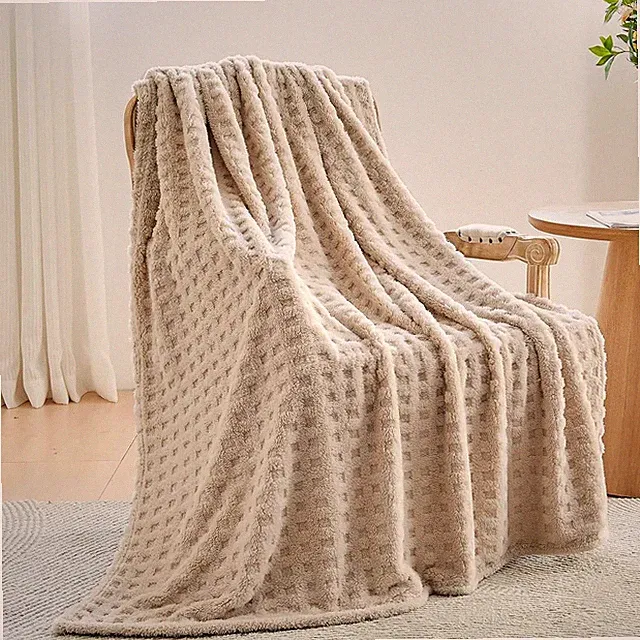 Premium Linen Throw Blanket, Silky Flannel Fleece, 50x70 Inches, Beige