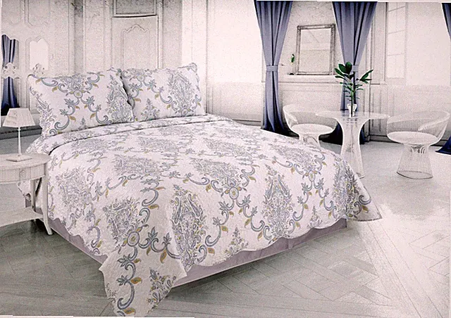 Printed Stitching Bedspread Coverlet Quilt Set, Blue Floral Paisley Queen Full