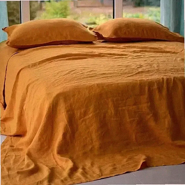 Pure Linen Sheets Set 100% Natural Flax Washed Bedding 3pcs Queen King Size Soft