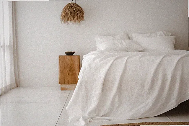 Pure White Linen Boho Bed sheet, Soft Linen Flat sheet, White Linen Bed Cover