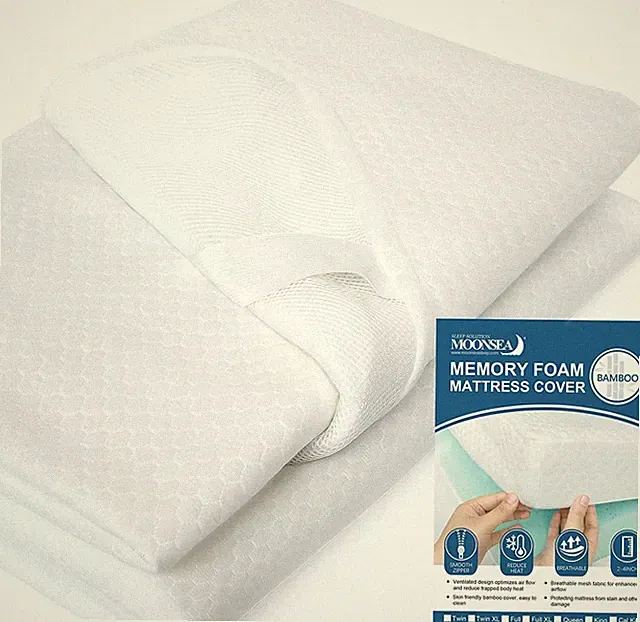 Queen Size Bamboo Mattress Topper Cover Only 3"-4" Deep Zippered with Straps