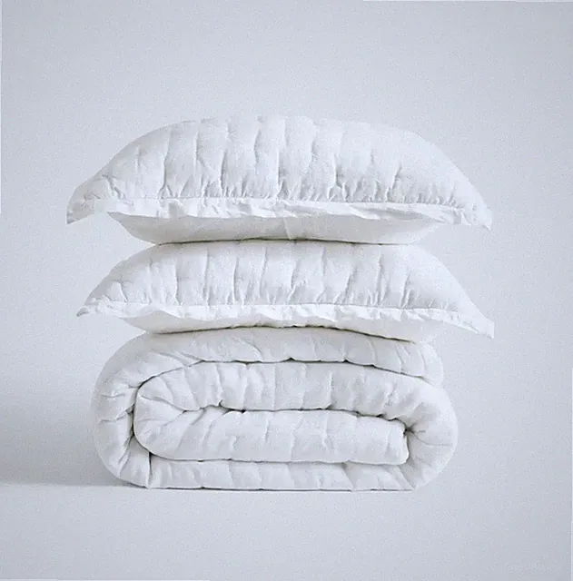 Quince European Linen Dream Quilt Set One Standard Shams White Twin NWOT Open