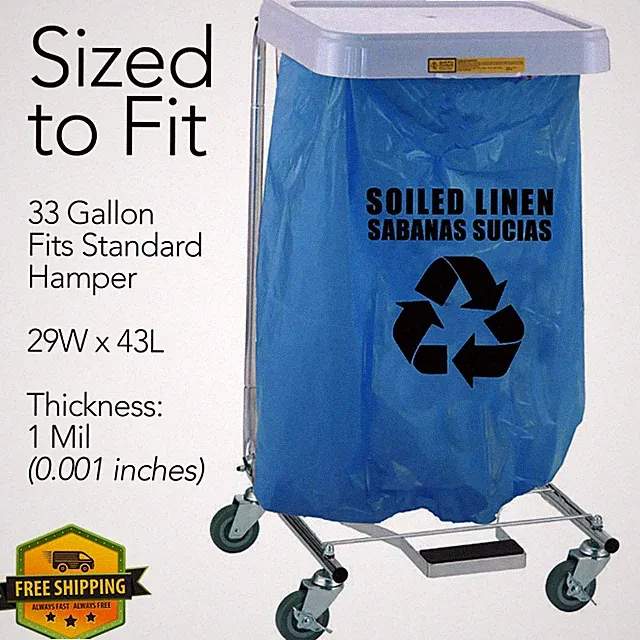 RESILIA Soiled Linen Bags 33 Gal, Dark Blue, 25 Bags, Made in USA
