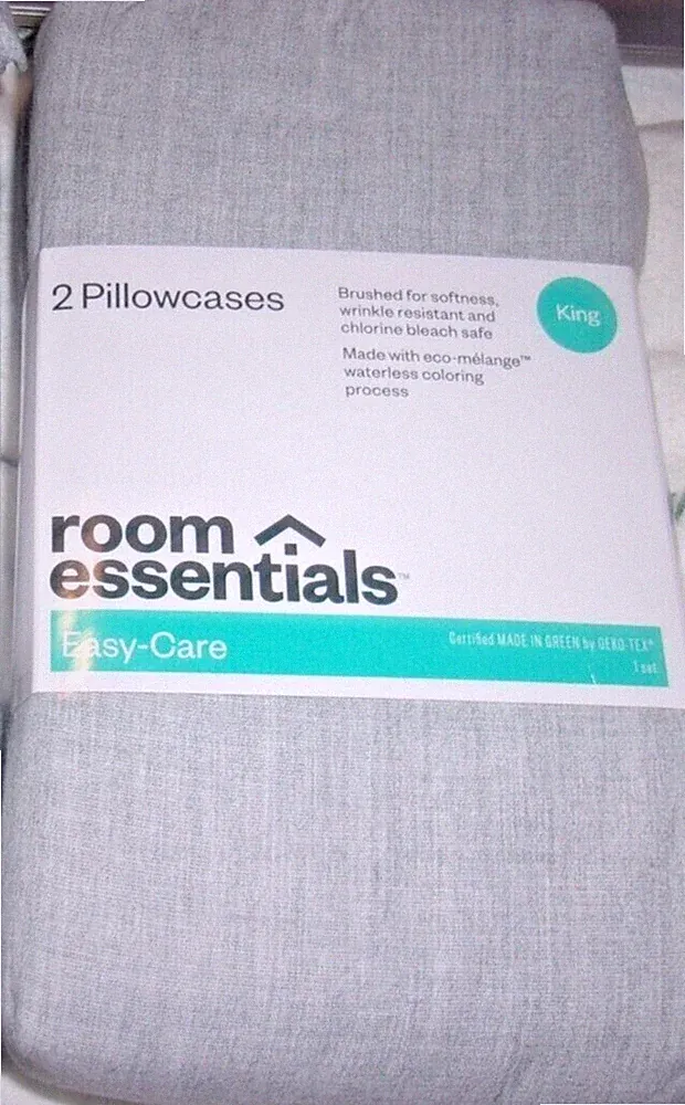 Set Of 2 Linen Look King Size Pillowcases Light Gray 20 x 40 Room Essentials