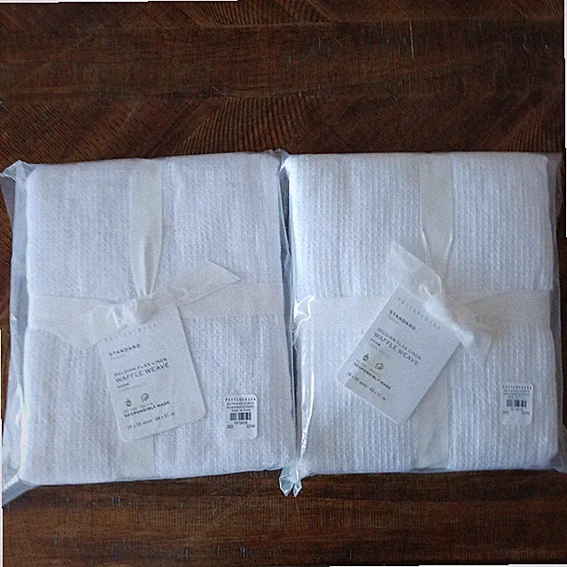Set of 2 Pottery Barn STANDARD Belgian Flax Linen Waffle Weave Shams White NEW